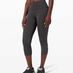 Lululemon Grey Fast Free Crop Reflective Leggings with Pockets Size 4